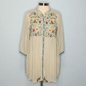 Johnny Was Boho Floral Bird Embroidered Tunic Top